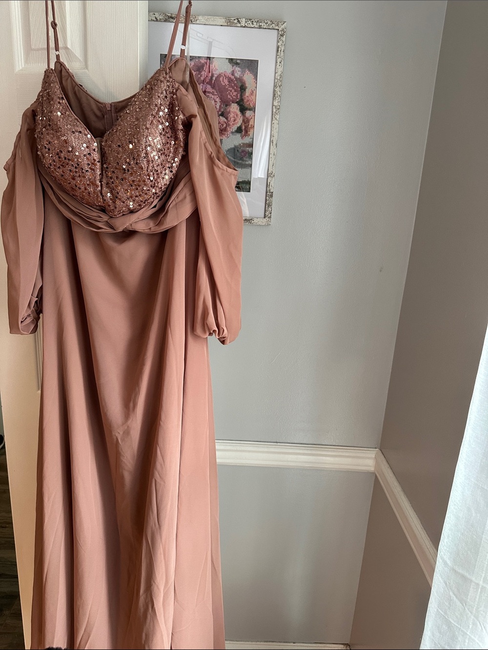 Blush Pink Sequin Cold-Shoulder Evening Gown/ Prom Dress 1X New with Tags
